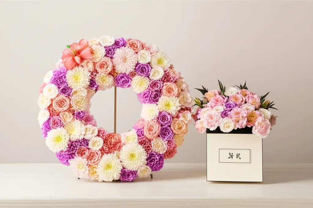 축하 화환과 조화 장식